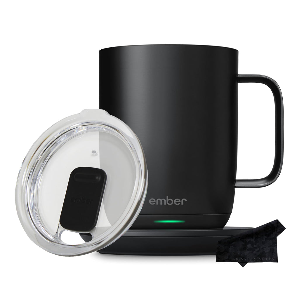 Ember Temperature Control Smart Mug 2 14 oz | App Controlled Heated Coffee Cup | Double your battery life when you pair Ember Mug with an Ember Sliding Lid | Signature Series Cloth